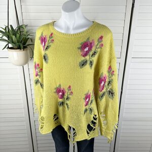 Wildfox White Label Little Edie Lennon Sweater Yellow‎ Floral Destroyed Size XS